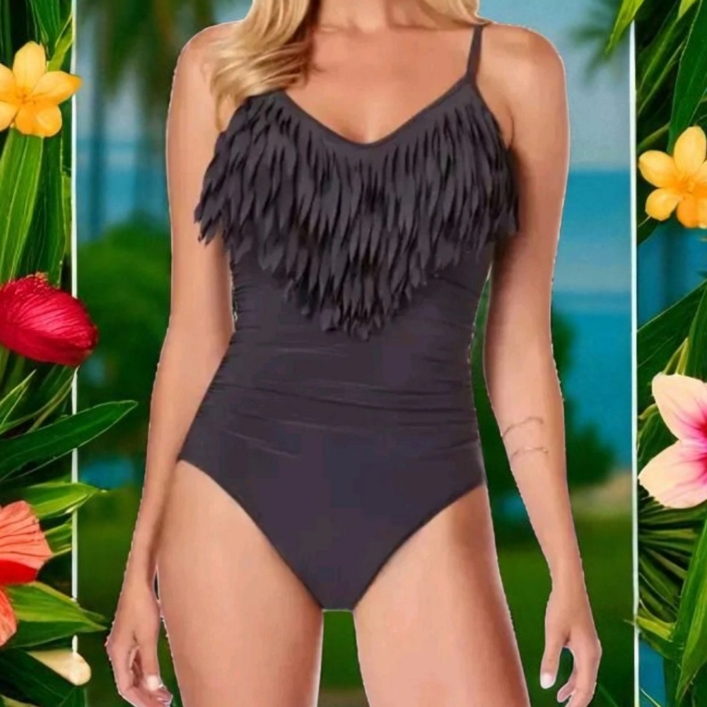 Magicsuit Black One Piece Swimsuit with Fringe Detail